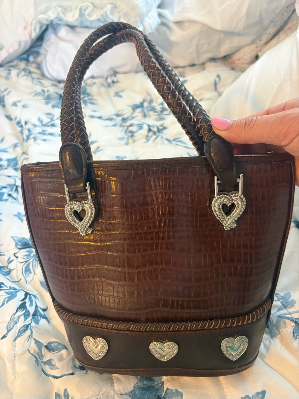 Brighton Brown & Black Croc-Embossed Heart Accent handbag